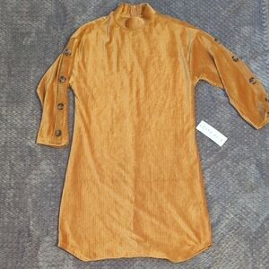 City Triangles Mustard Button Sleeve Dress